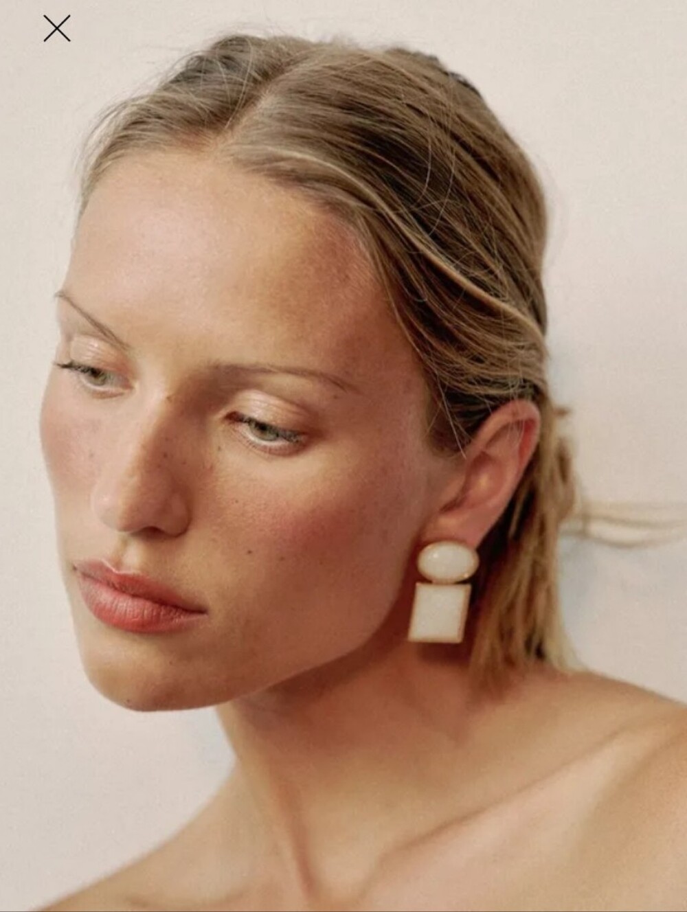 NEW! Minimalist Gold Geometric Cream Double-Shape Drop Post Earrings